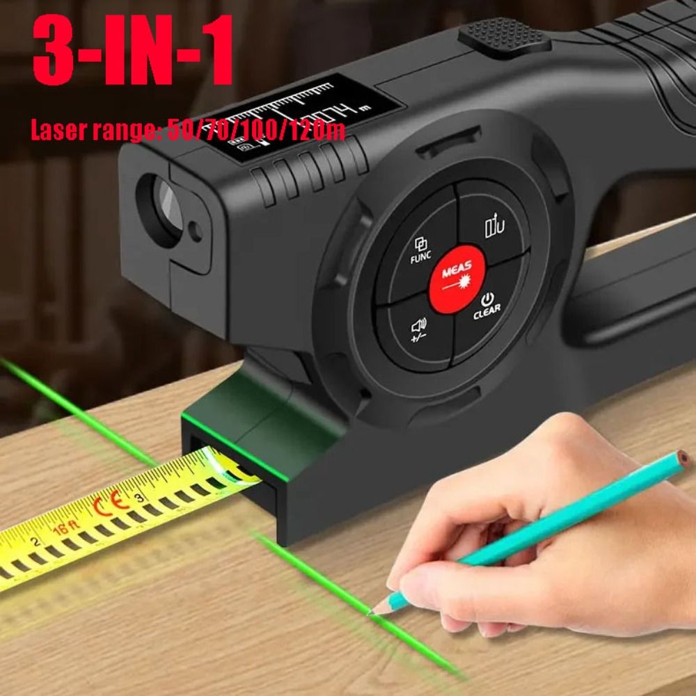 Industrial Laser Tape Measure - 3-in-1 Laser-Messband Einziehbares Wiederaufladbares Digitales Maßband