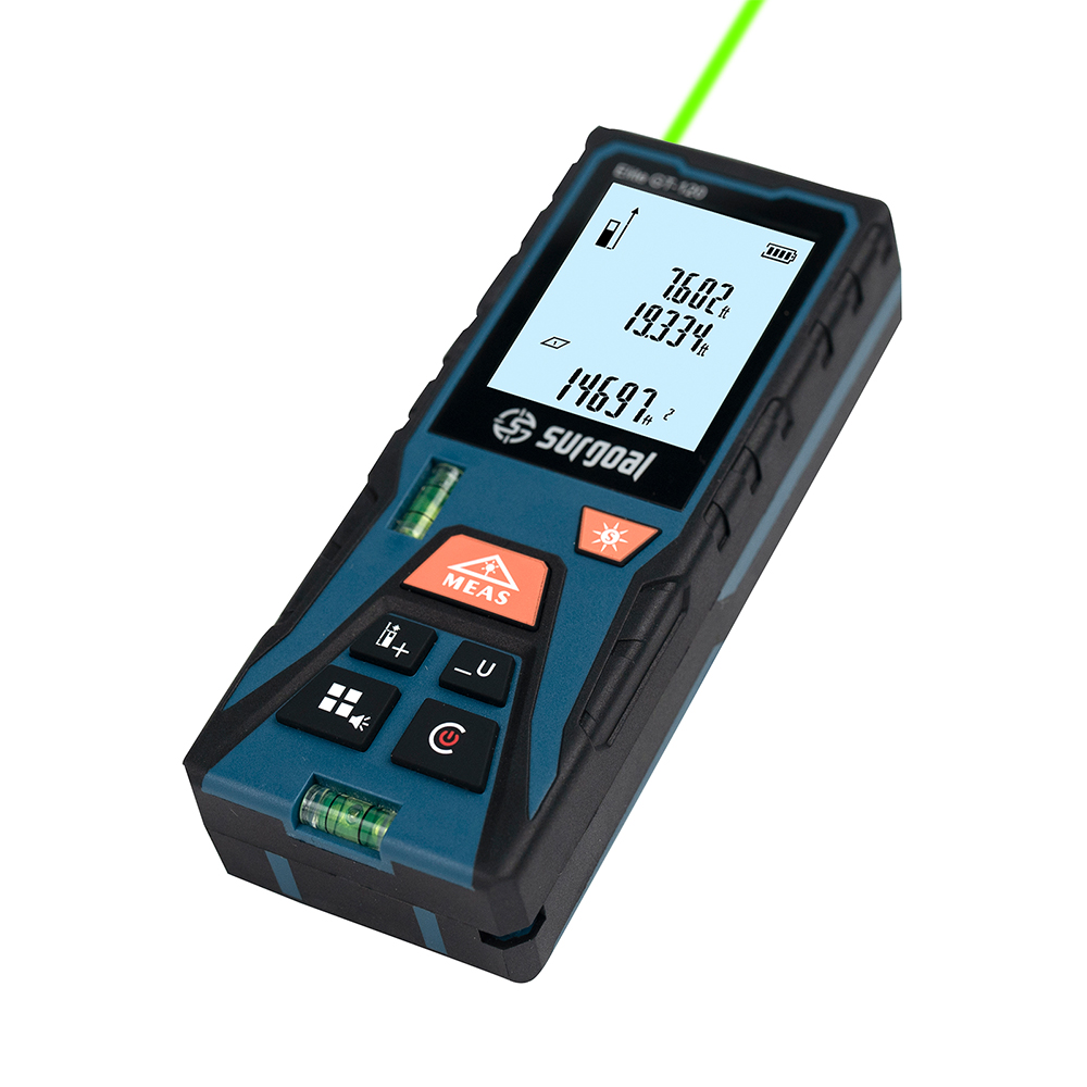 Industrial Laser Tape Measure - 120m Grüner Laser-Entfernungsmesser mit Wasserwaage, Digitaler